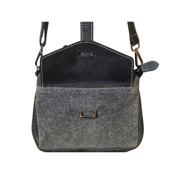 ROOTS CANADA LEATHER CROSSBODY 2 TONE GREY BAG - Picture 10 of 10